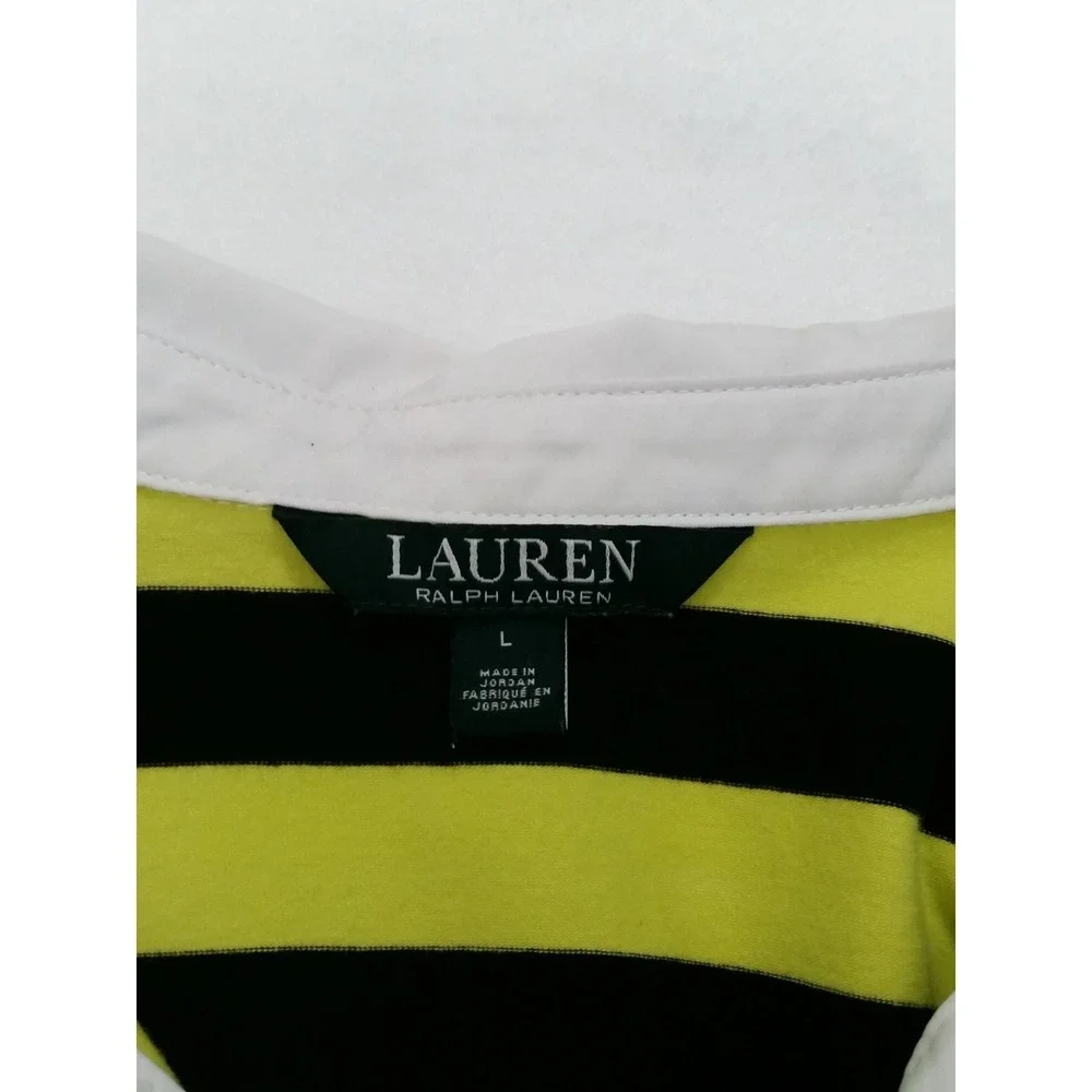Women's Vintage Y2K Ralph Lauren Striped Polo Shirt Top Sz L Large Black Yellow